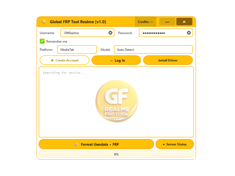 Global FRP Tool (GFT) – Realme 1 Click FRP Unlock Credits - Existing Account Image