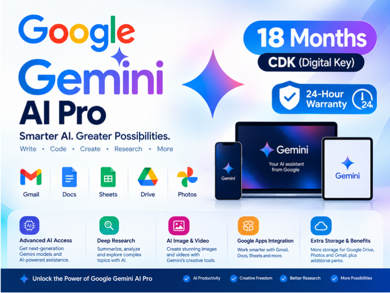 Google Gemini AI Pro - 18 Months - (24 Hours Warranty)